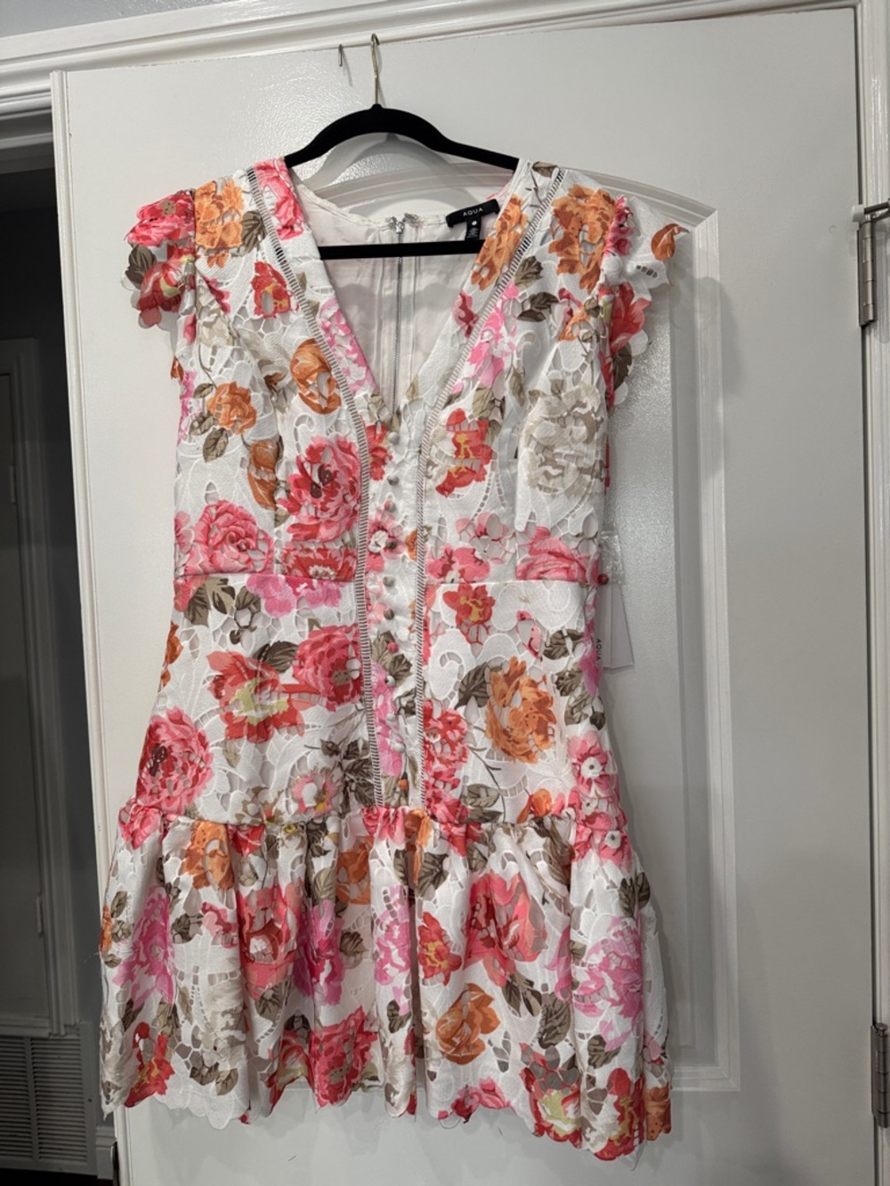 AquaFloral dress White with Pink & Orange Flowers